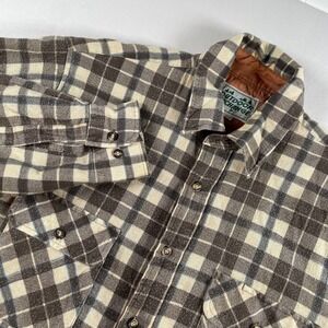 Outdoor Exchange Men's Plaid Flannel Shirt Tall‎ Medium Brown Cream Blue